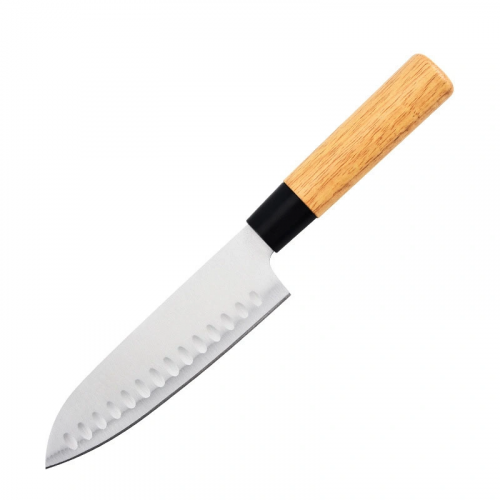 Cuchillo Curvo Estilo Japones con Mango de Madera 