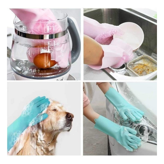 Guantes Silicona Esponja Lavaplatos Mascota Cocina Moderno