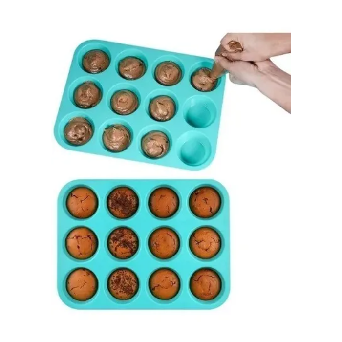 Molde Silicona Goma Horno Muffins Cupcakes X12 Reposteria